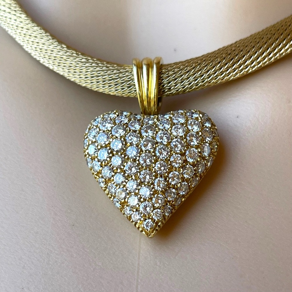 Vintage 14kt gold & diamonds heart pendant & rope chain necklace - Picture 3 of 12